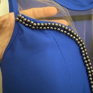 Y2K Royal Blue Beaded Crop Top w/ Sheer Mesh - M